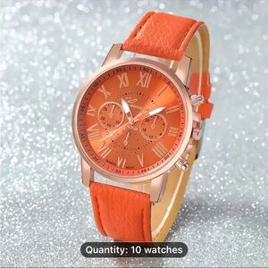 Orange Chronograph Watch with Leather Strap